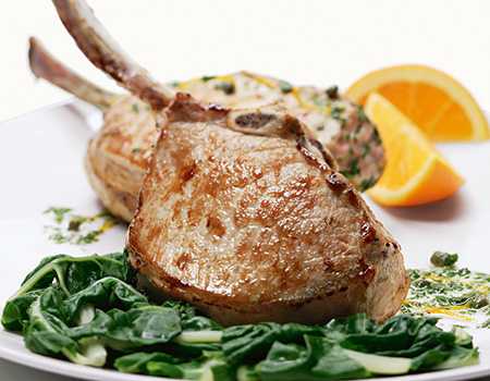 Berkshire Chops with Kale and Soft Polenta